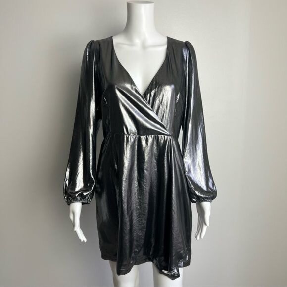 FRENCH CONNECTION Metallic Faux-wrap Mini Dress - 8 - Picture 2 of 7